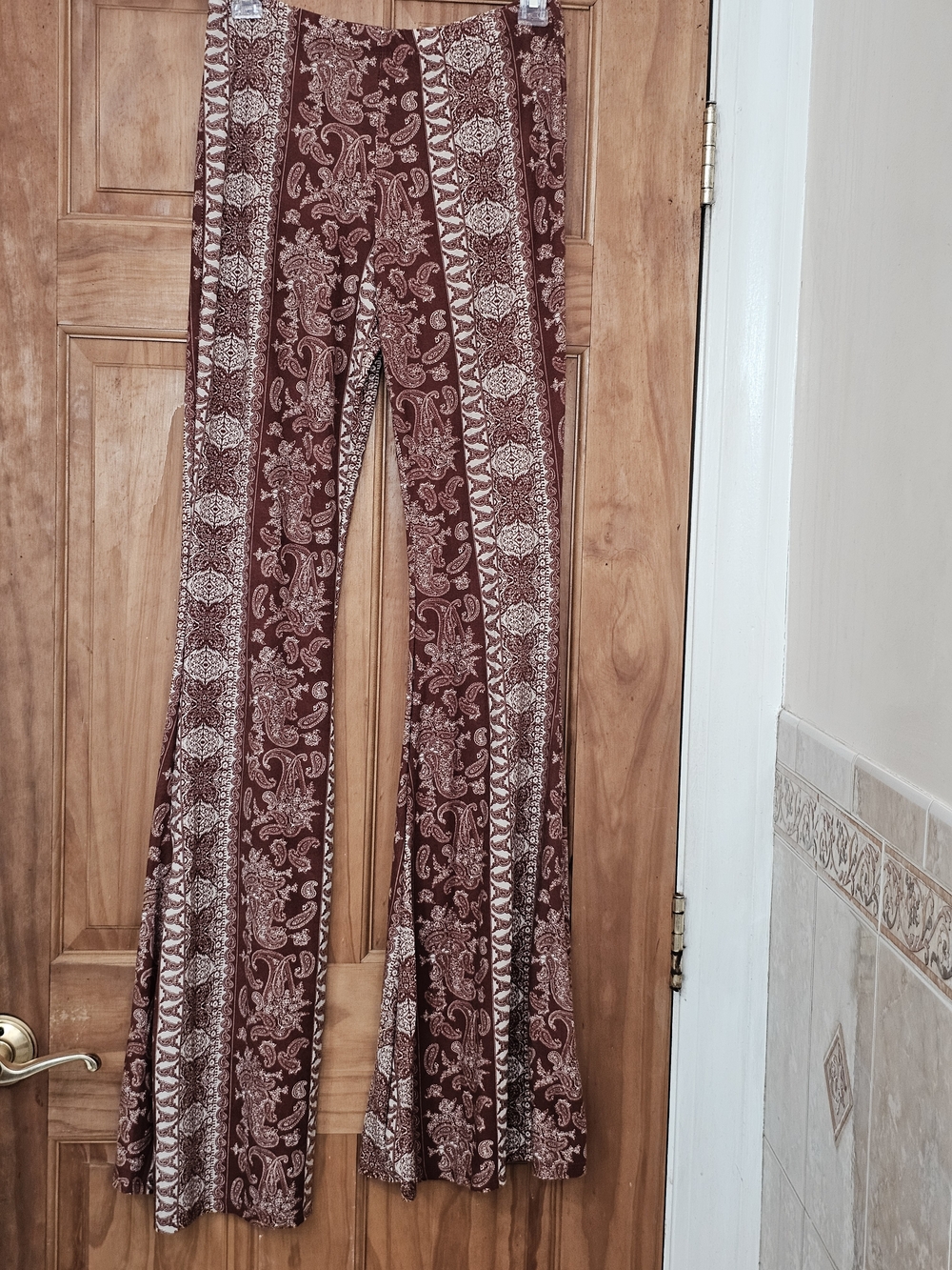 Forever 21 Boho Burnt Orange & Cream Floral Paisley Print Flare Pants, Size M